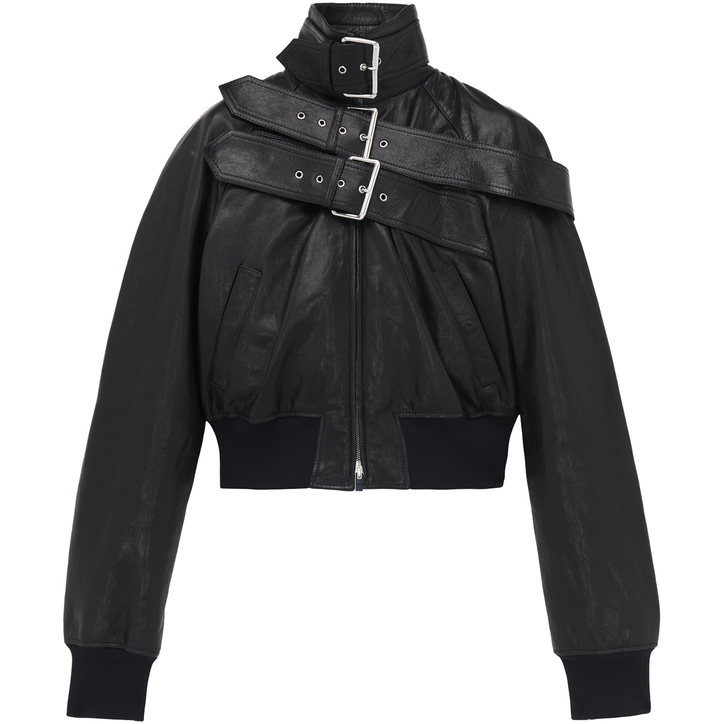 McQueen Black Leather Bomber Jacket