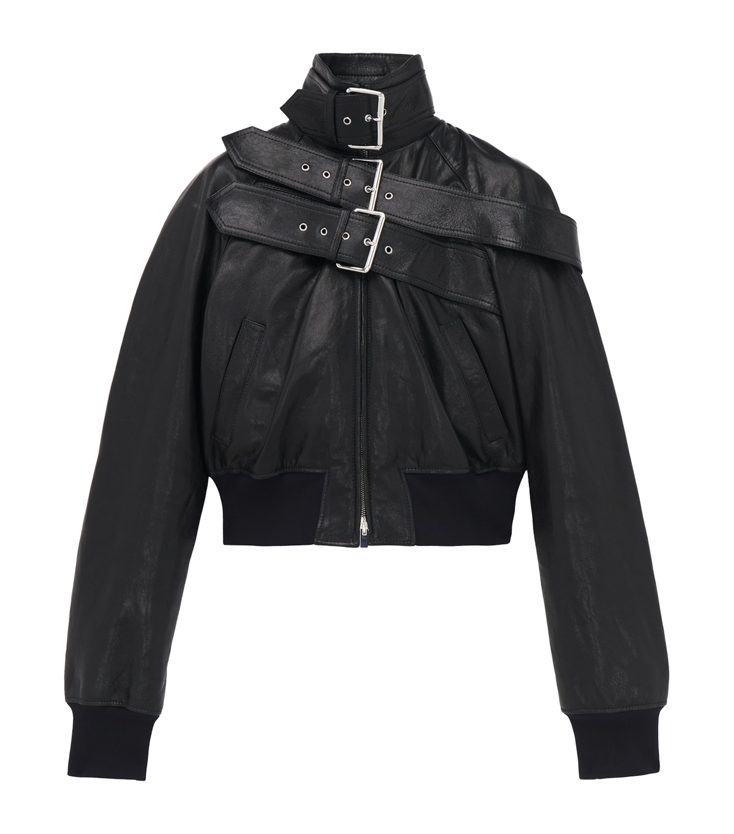 McQueen Black Leather Bomber Jacket