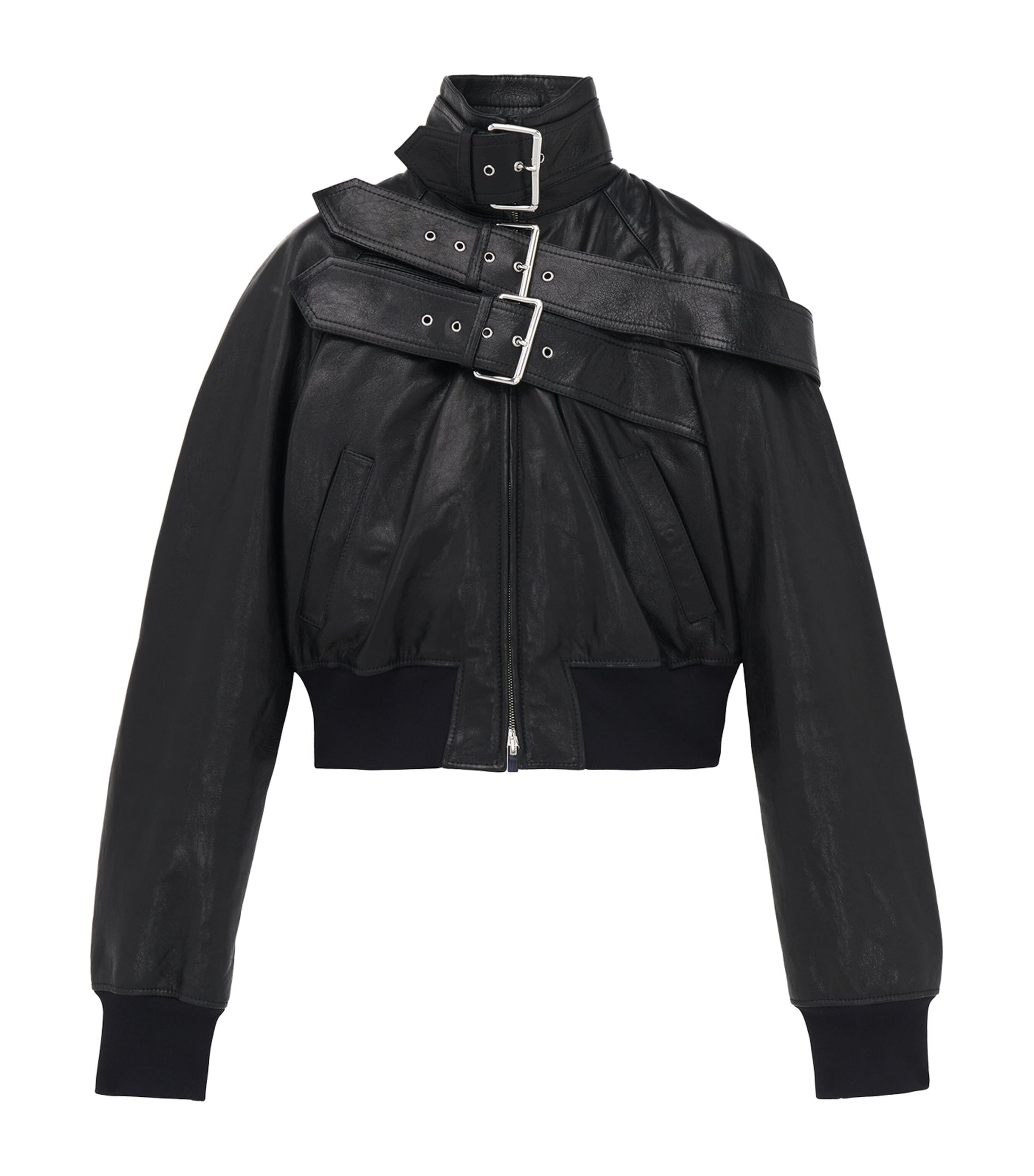 McQueen Black Leather Bomber Jacket