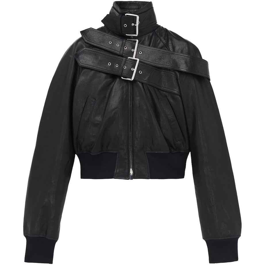 McQueen Black Leather Bomber Jacket