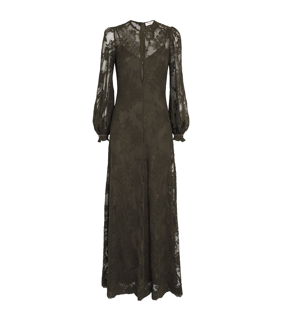 Zimmermann Green Lace-Silk Memento Maxi Dress