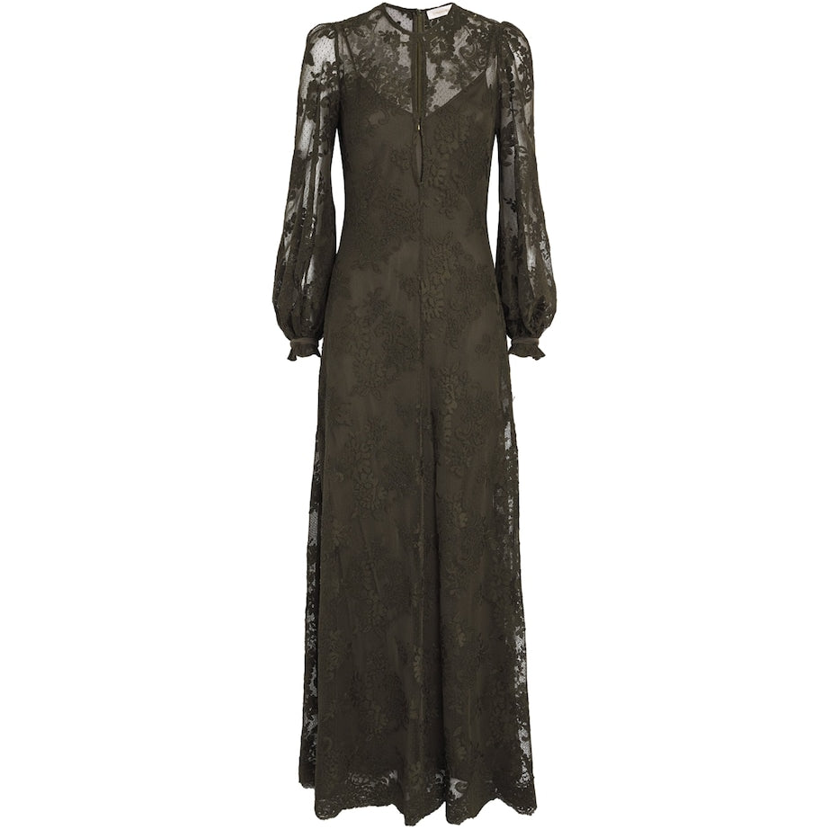 Lace-Silk Memento Maxi Dress OLIVE