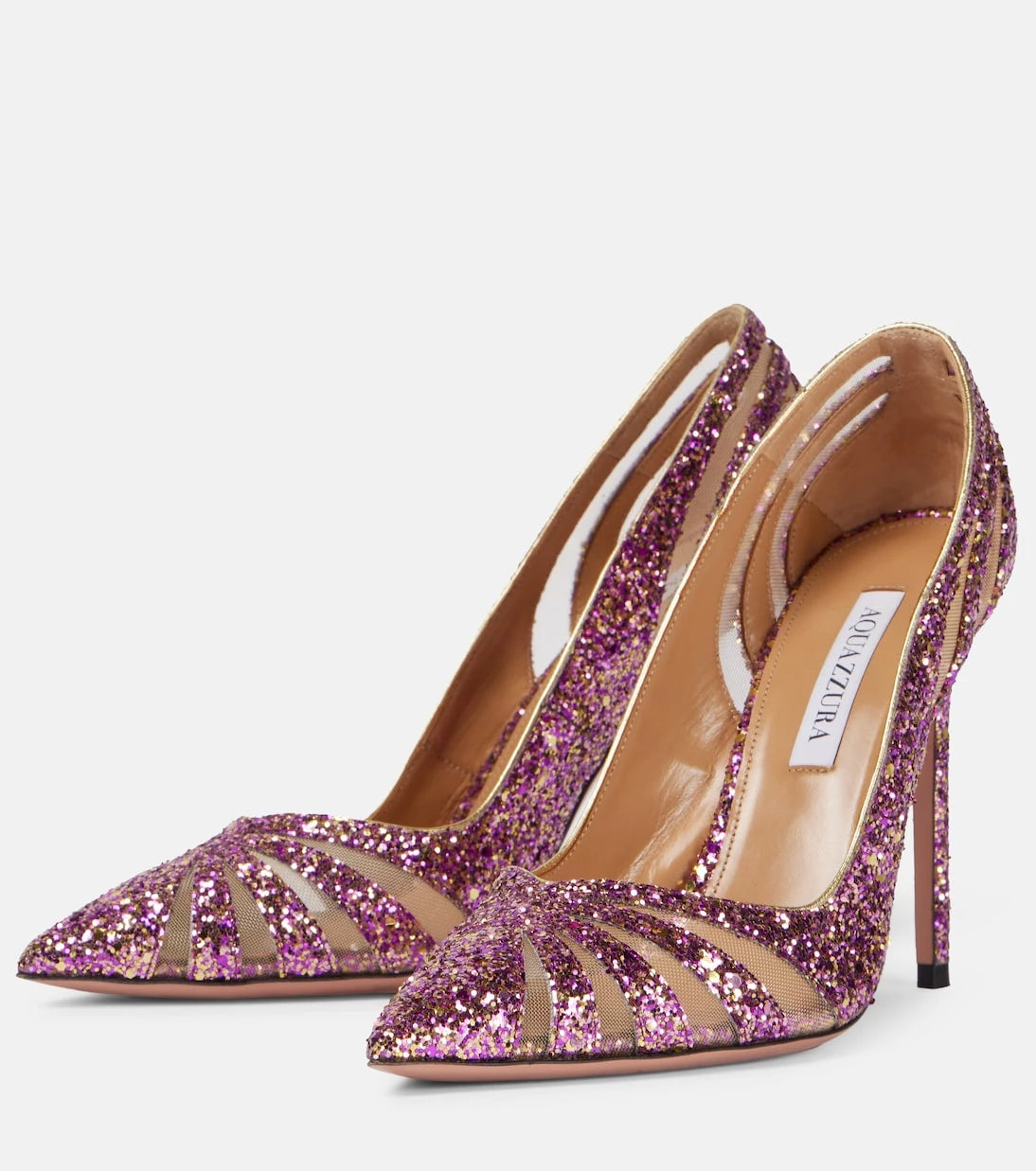 Aquazzura - The Spy 105 glitter mesh pumps