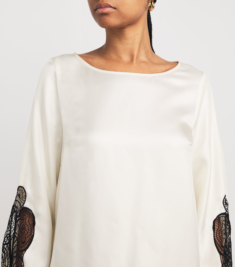 Loulou de Saison Ivory Silk Lace-Detail Soto Midi Dress