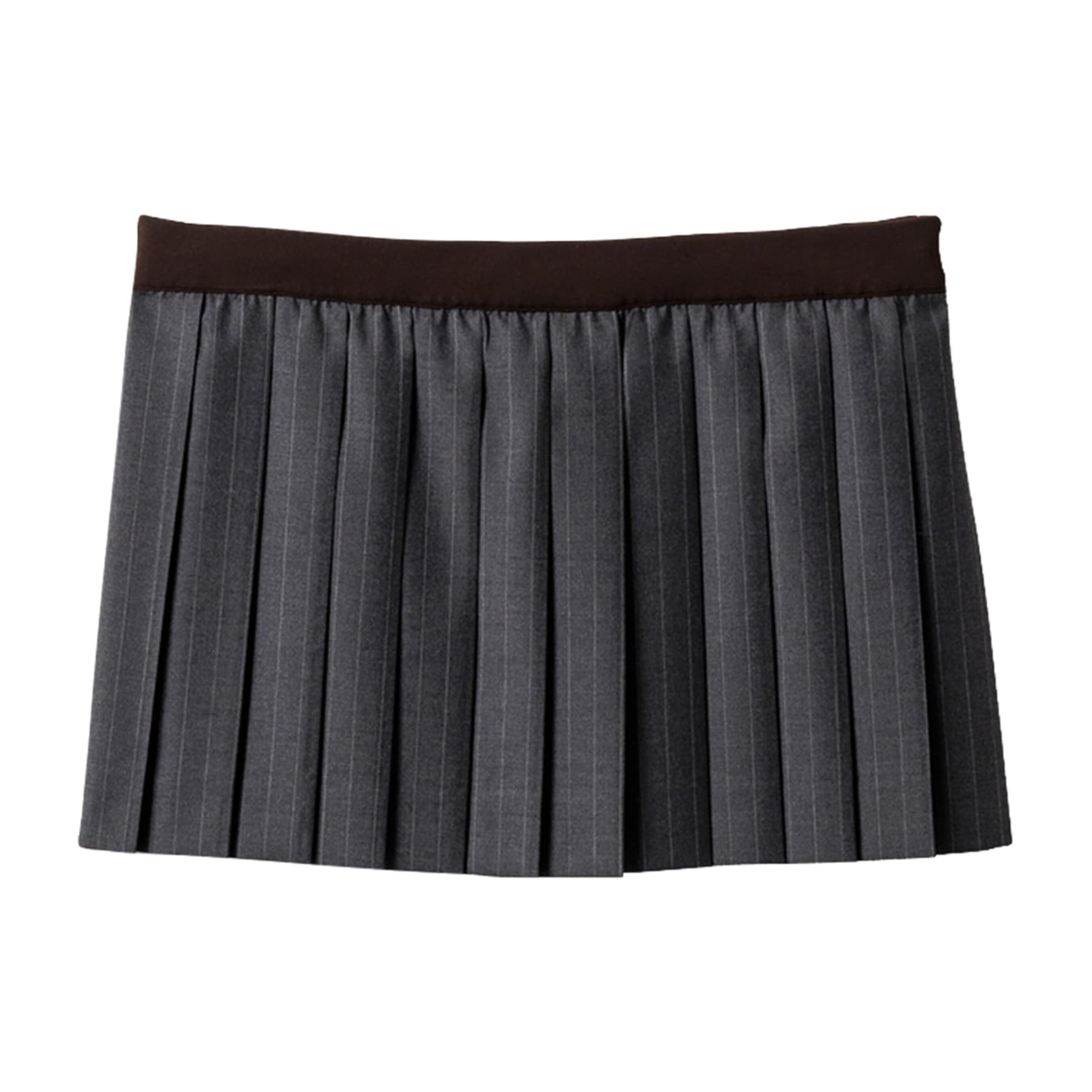 Grey Wool Pleated Mini Skirt