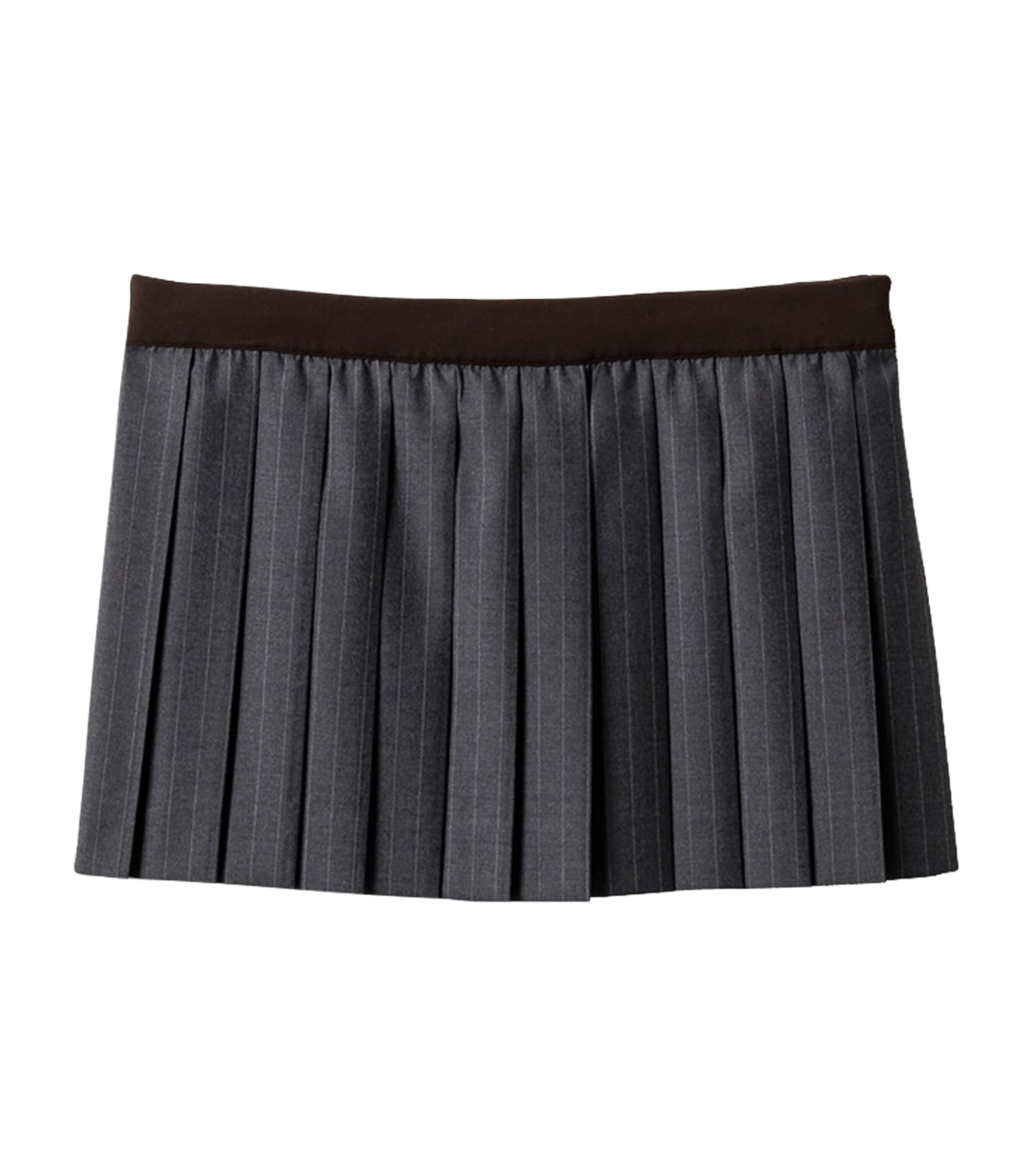 Grey Wool Pleated Mini Skirt