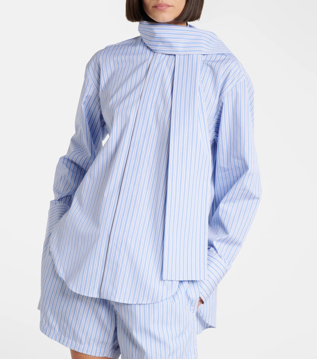 Plan C - Scarf-detail striped cotton shirt