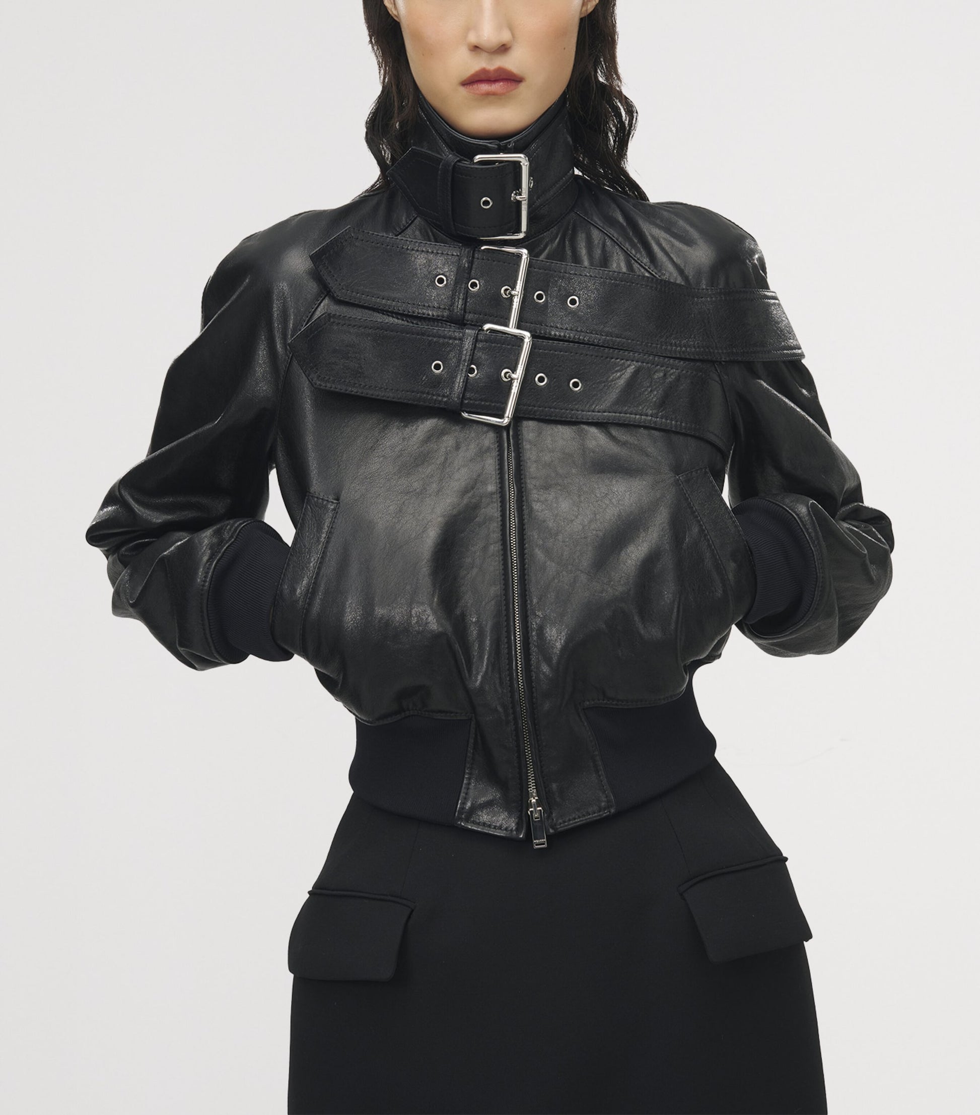 McQueen Black Leather Bomber Jacket