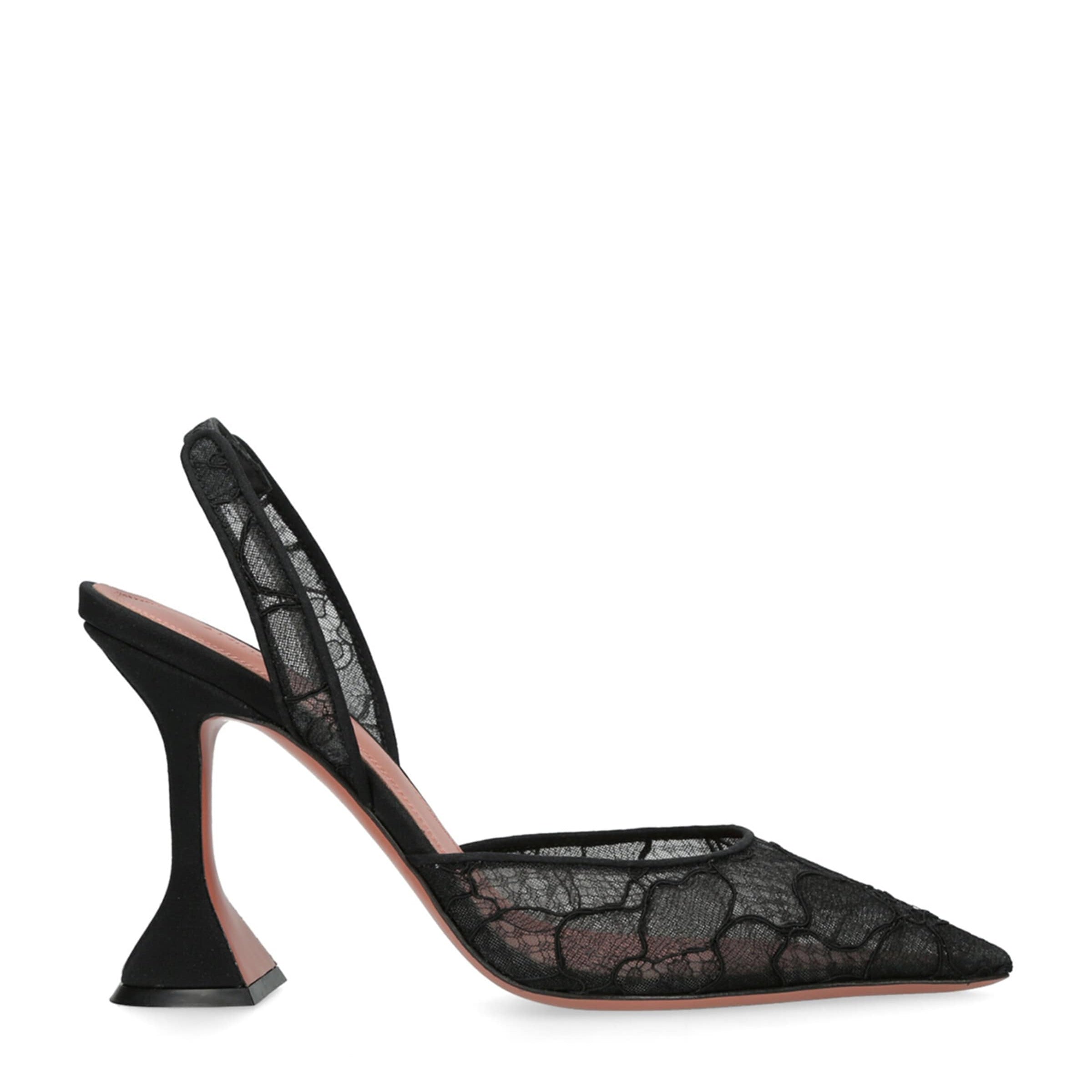 Amina Muaddi Black Lace Holli Slingback Heels 95