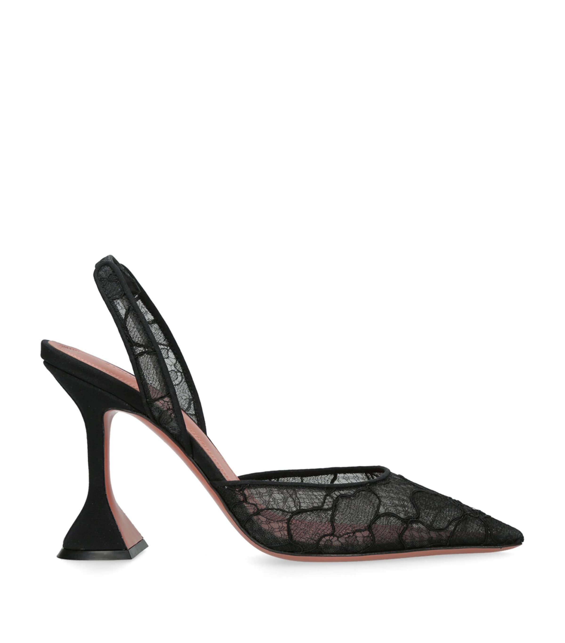 Amina Muaddi Black Lace Holli Slingback Heels 95
