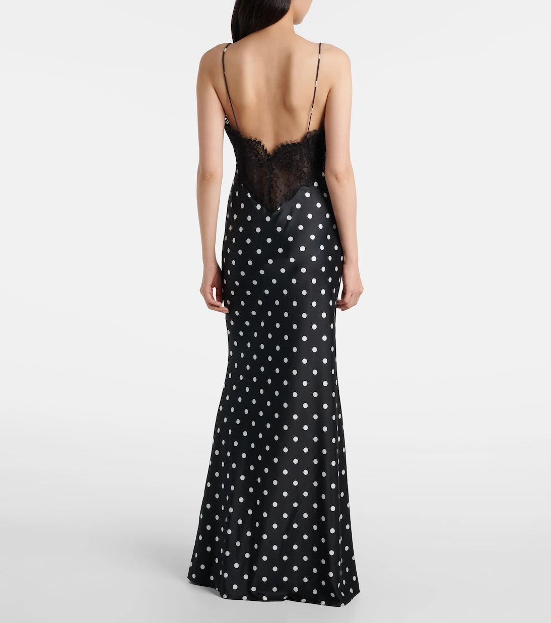 Self-Portrait - Polka-dot lace-trimmed satin gown