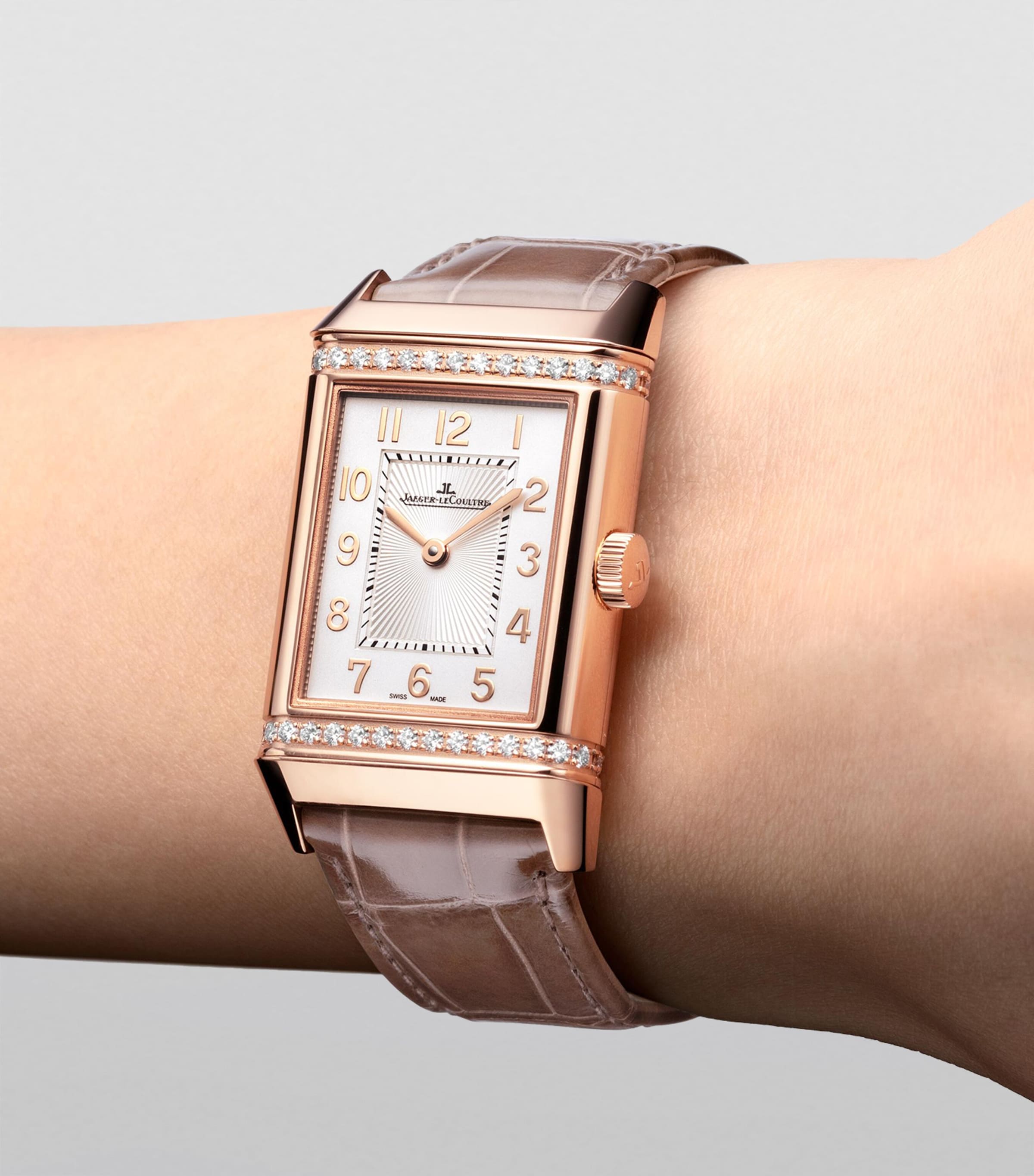 Jaeger-LeCoultre Pink Gold and Diamond Reverso Classic Duetto Watch 24.4mm