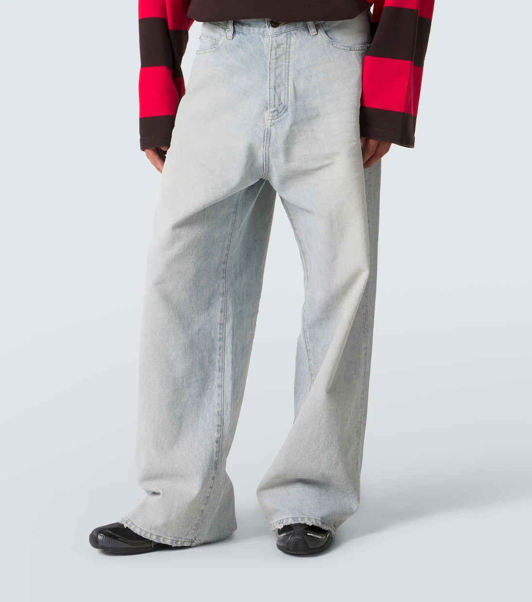 Balenciaga - Leather-trimmed wide-leg jeans