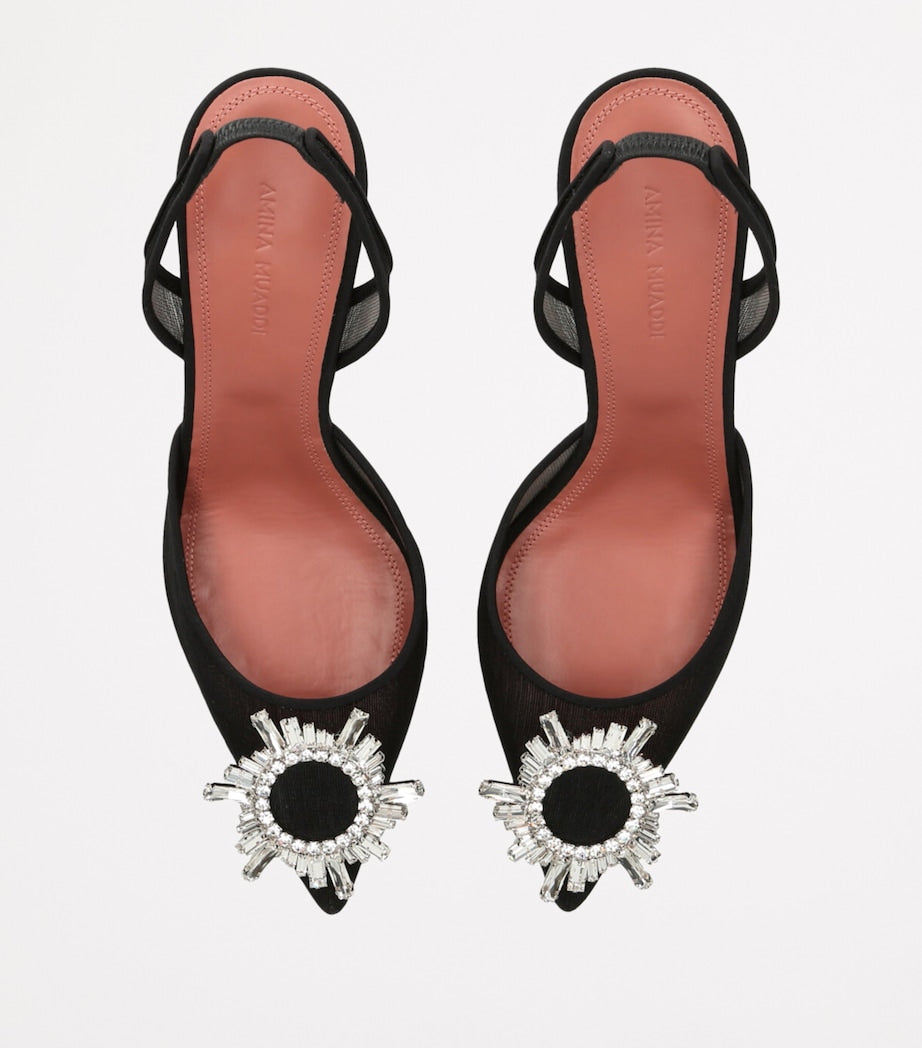 Amina Muaddi Black Mesh Begum Slingback Pumps 70