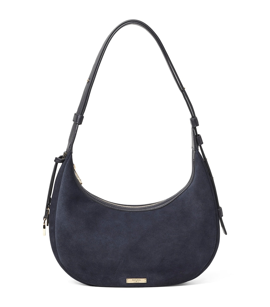 Small Suede Hudson Crescent Shoulder Bag