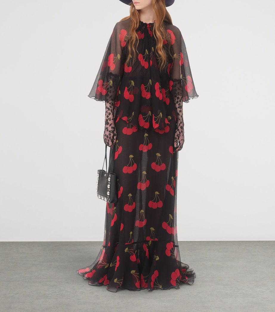 Valentino Black Silk Cherryfic Maxi Dress
