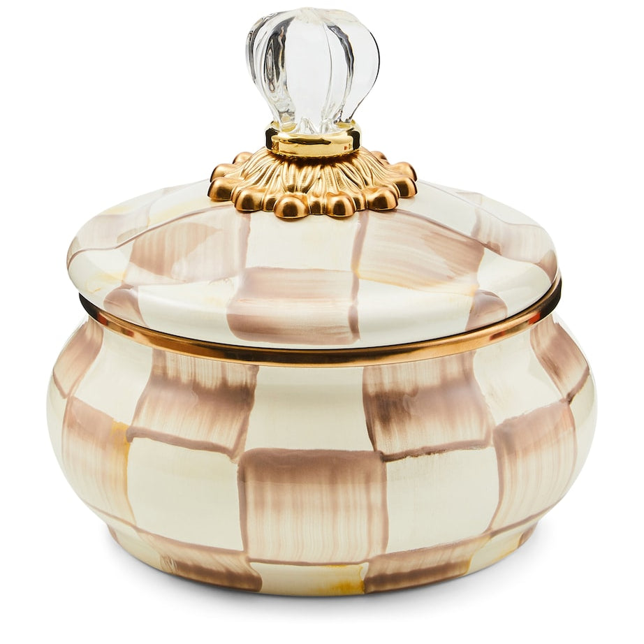 MacKenzie-Childs Mocha Check Lidded Squashed Pot (590ml)