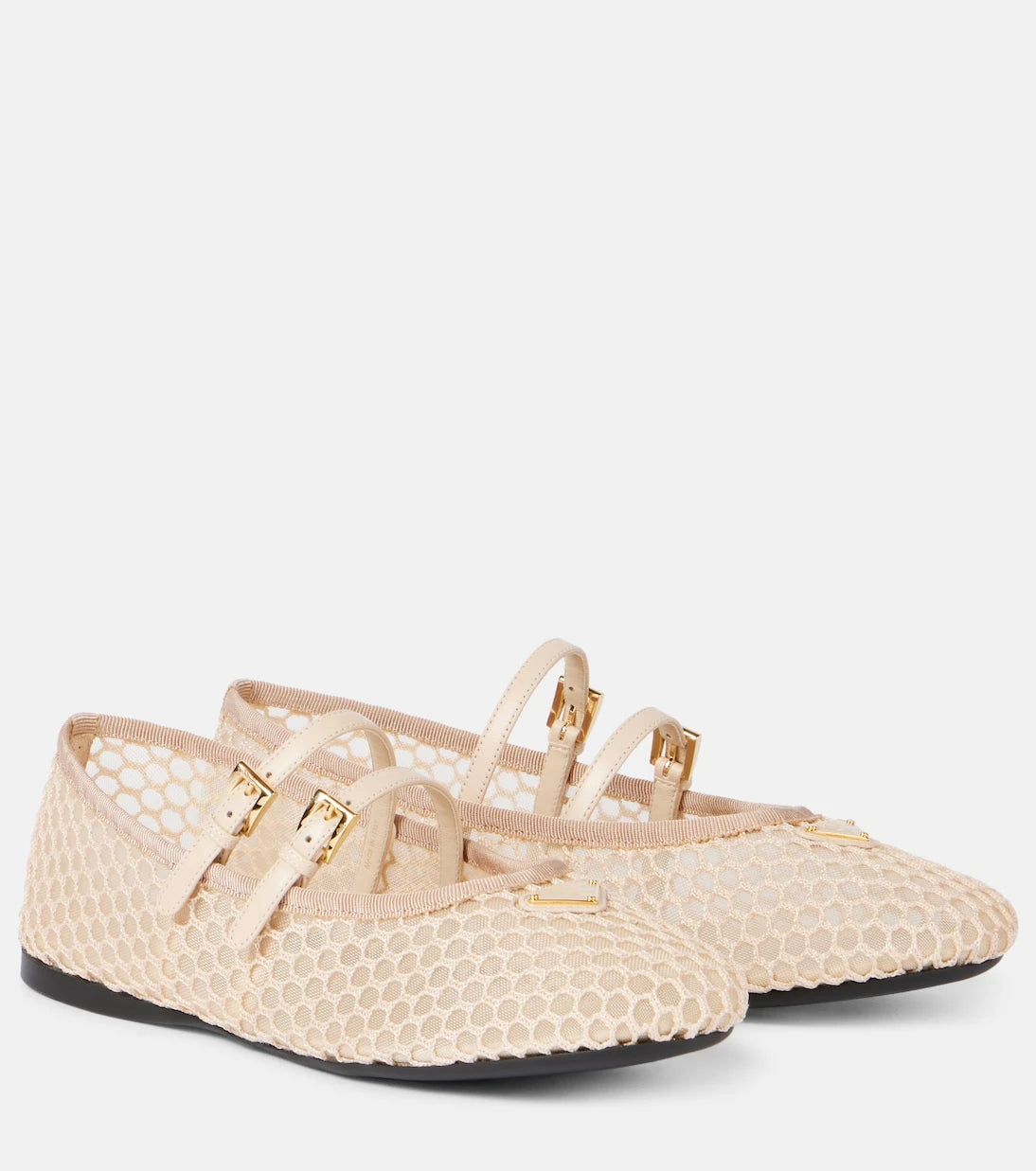Prada - Macramé mesh Mary Jane flats