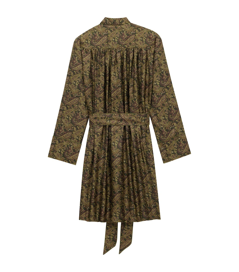 Saint Laurent Grey Silk Paisley Belted Mini Dress