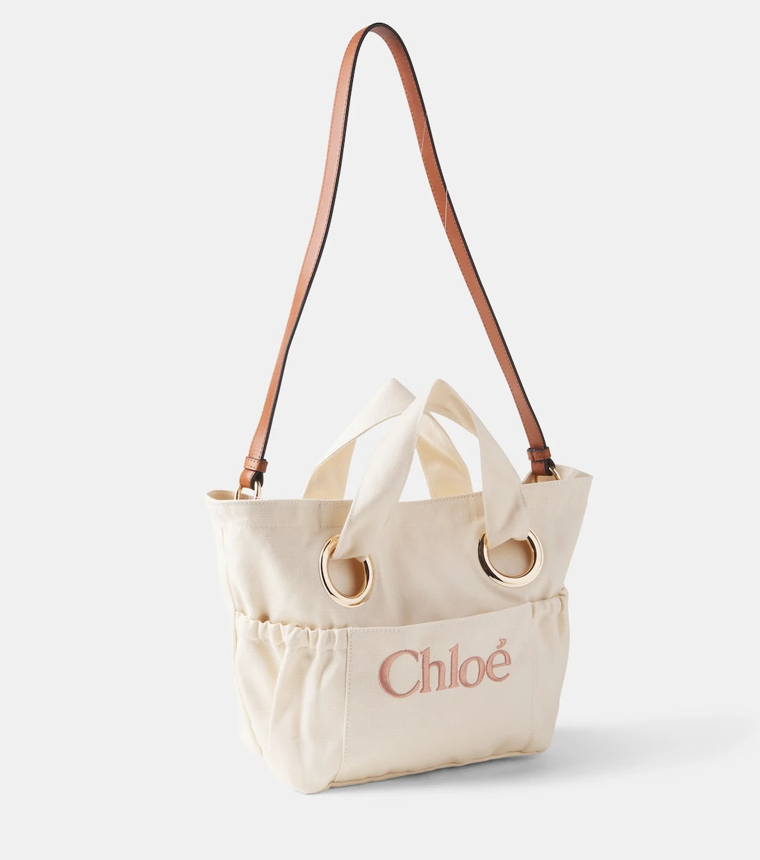 Chloé Kids - Logo leather-trimmed canvas basket bag