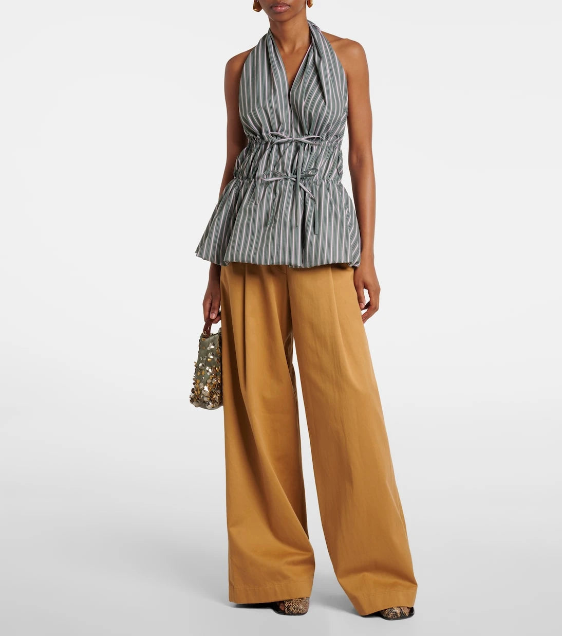 Dries Van Noten - توب قطني مخطط بياقة رسن