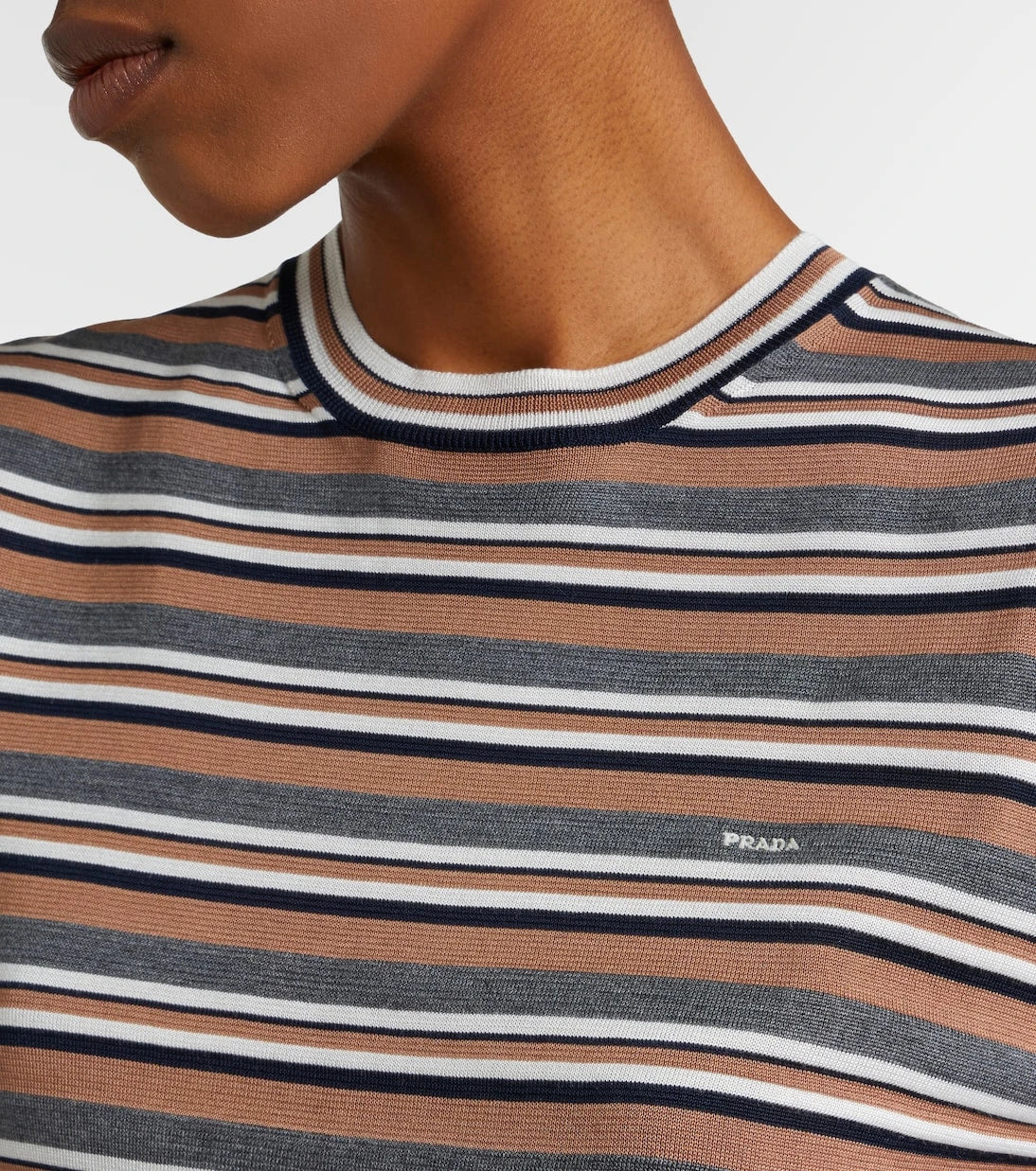Prada - Striped cotton and silk T-shirt