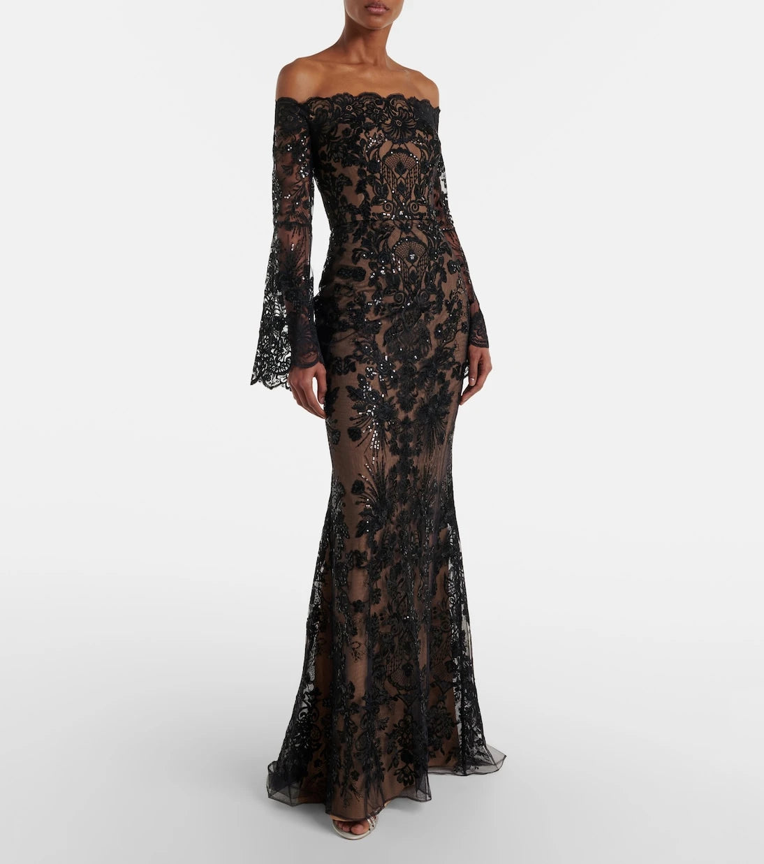 Elie Saab - Sequined off-shoulder lace gown
