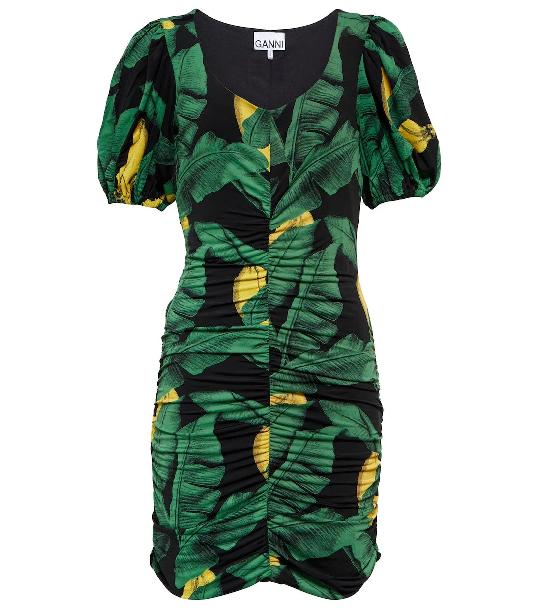 Ganni - Printed ruched mini dress