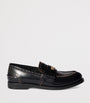 Black Embellished Leather Penny Loafers