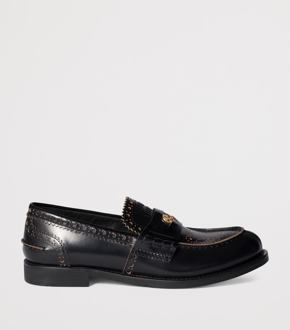 Black Embellished Leather Penny Loafers