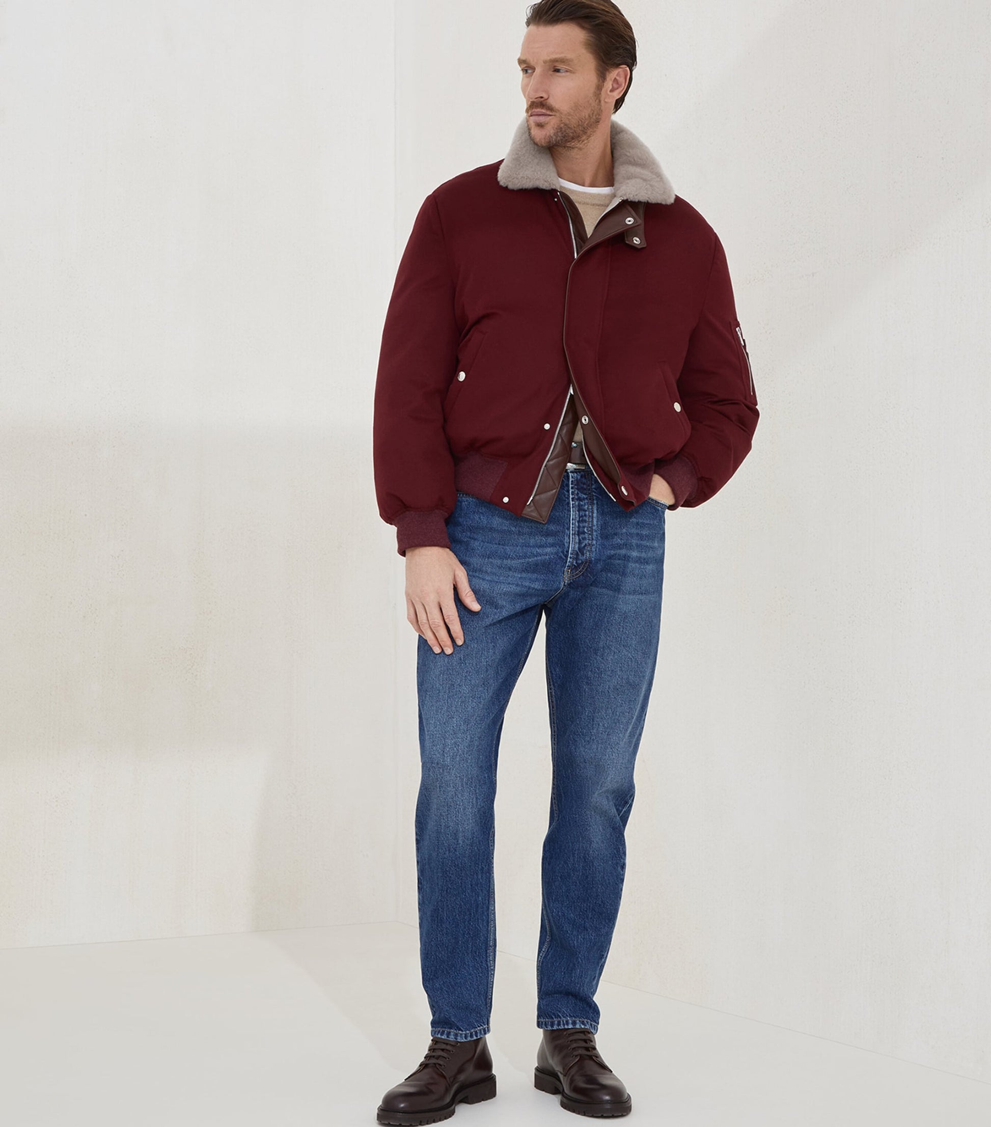 Brunello Cucinelli Red Wool Down-Filled Bomber Jacket