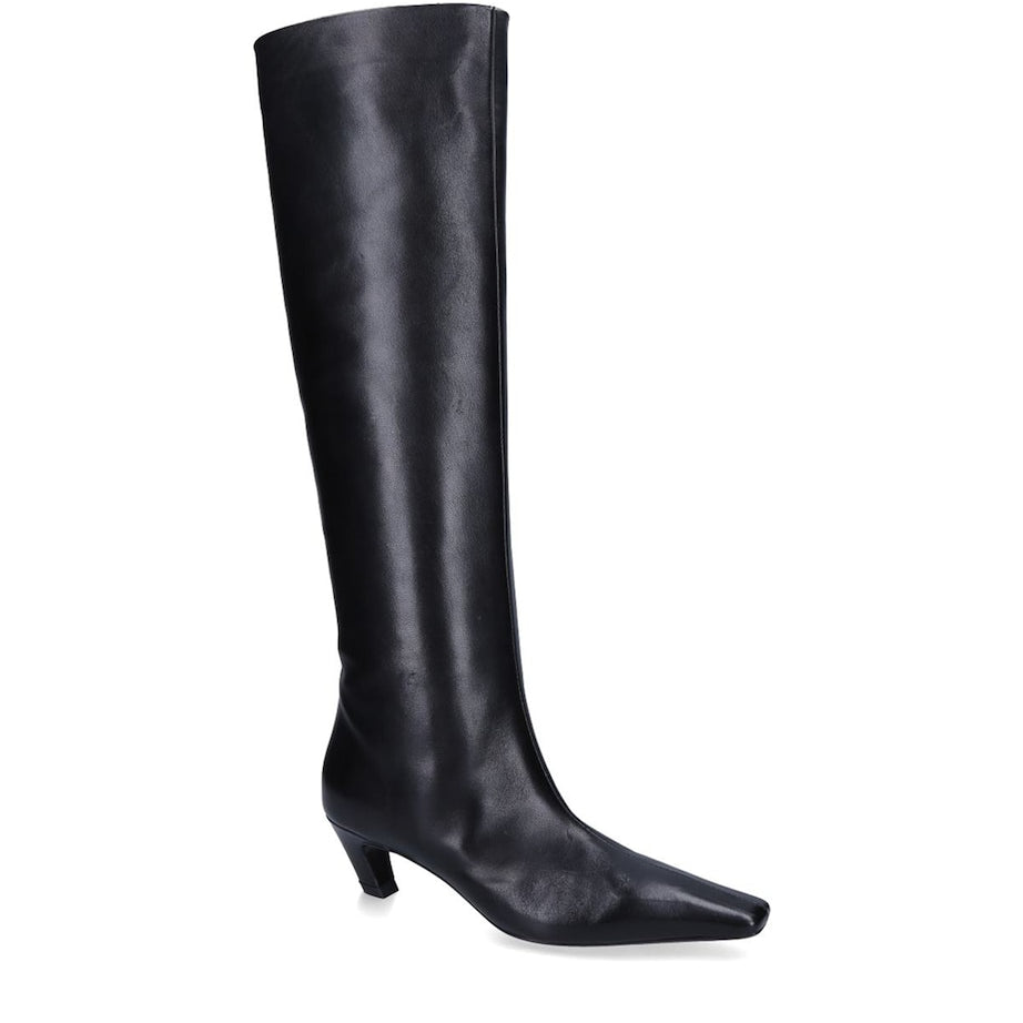 Khaite Black Leather Davis Knee-High Boots 40
