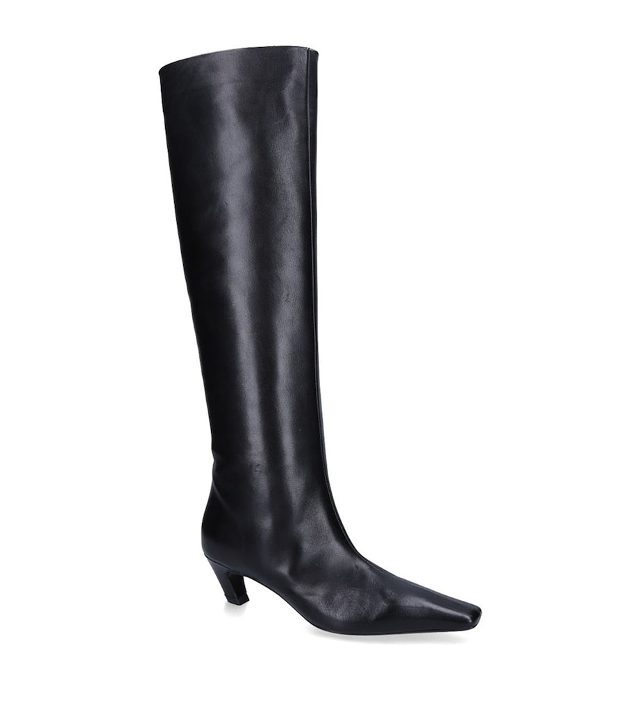 Khaite Black Leather Davis Knee-High Boots 40
