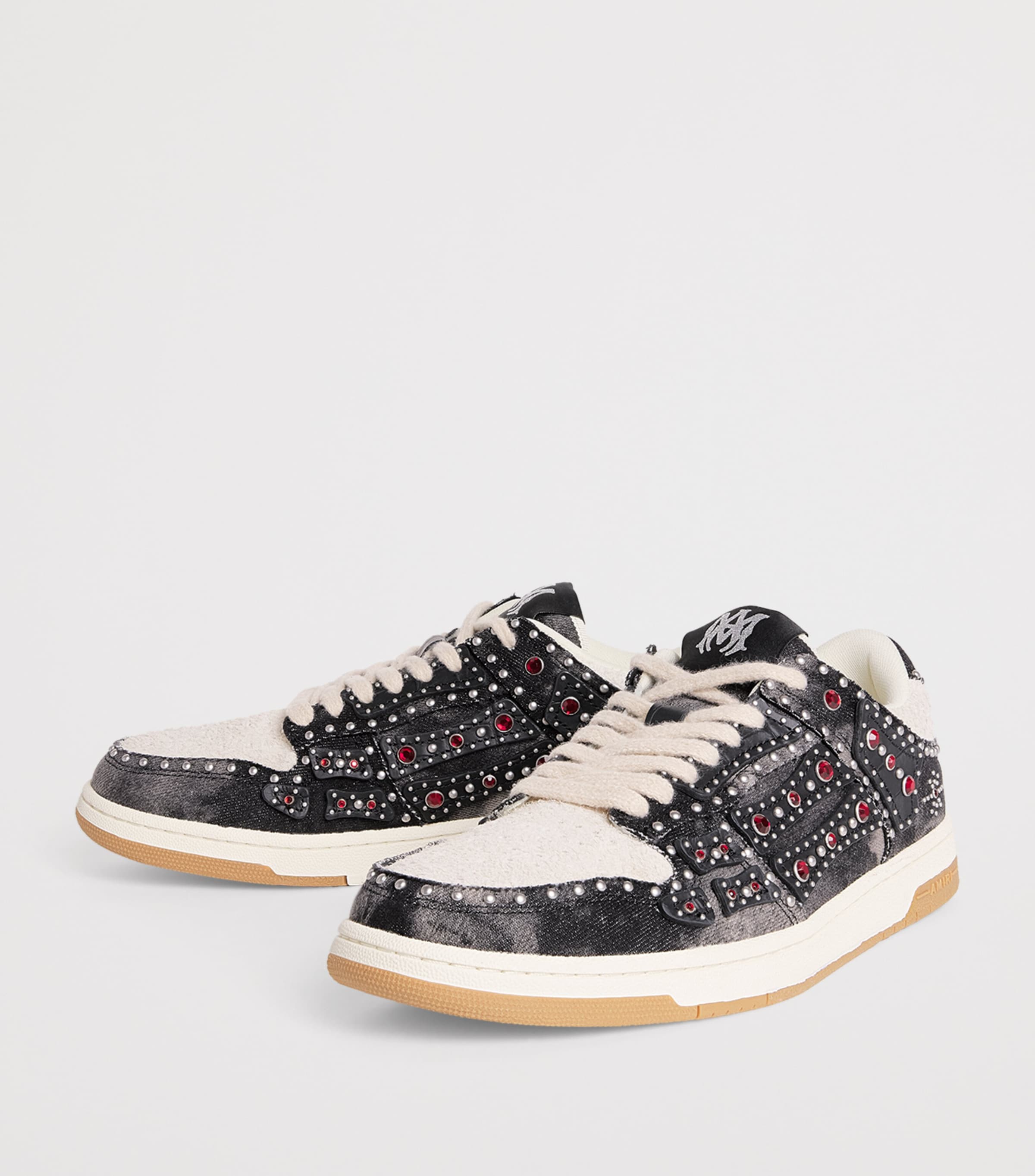 Denim-Suede Studded Skel Sneakers BLACK