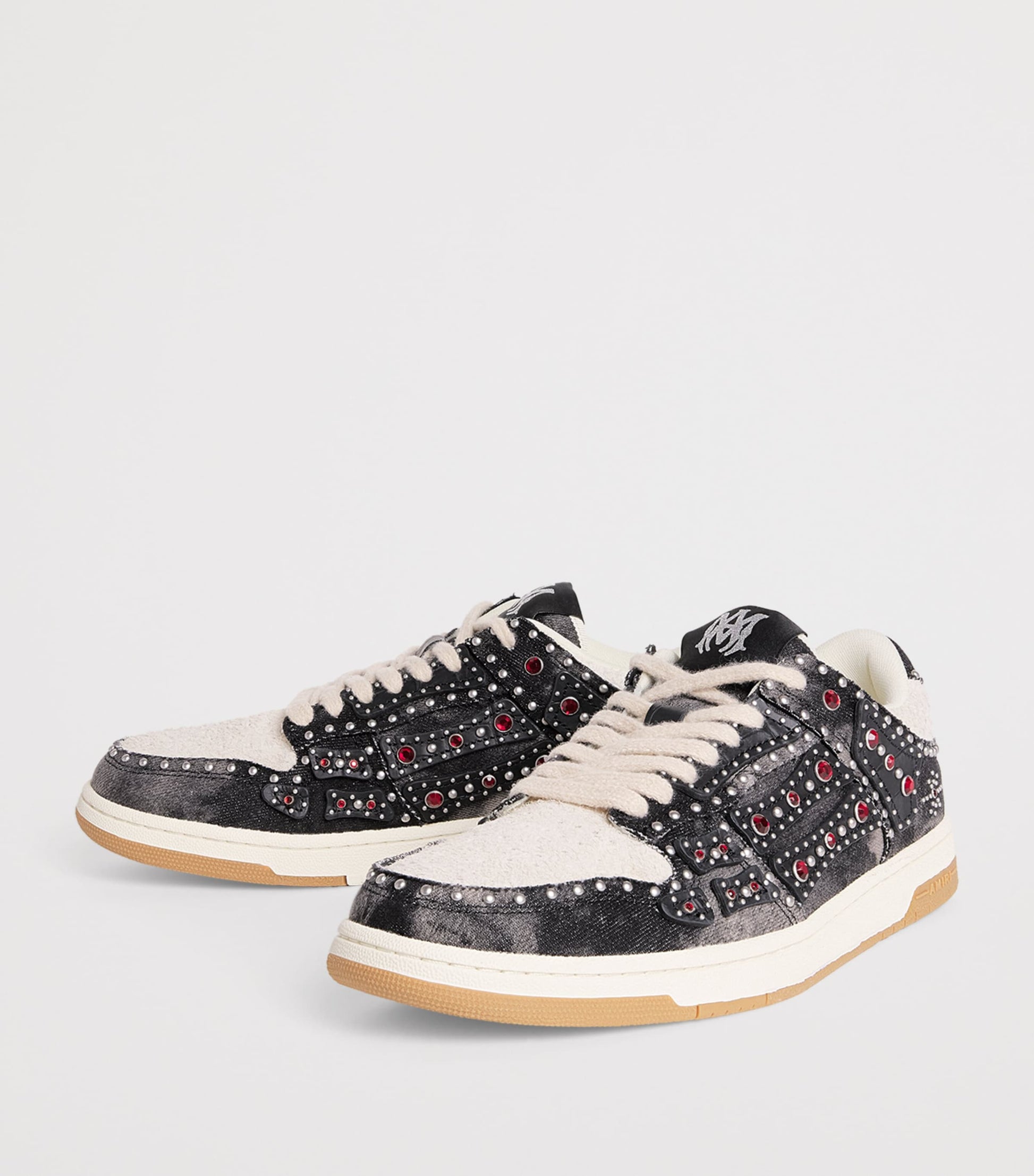 Denim-Suede Studded Skel Sneakers BLACK
