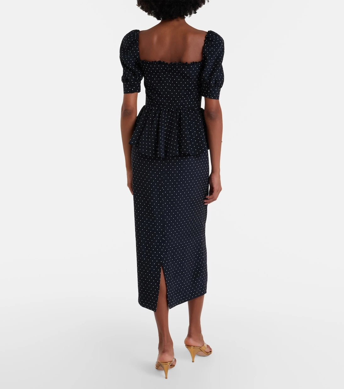 Alessandra Rich - Polka-dot peplum silk midi dress