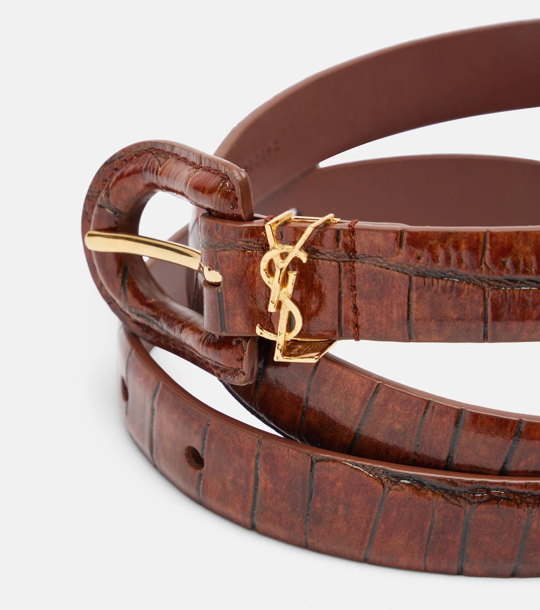 Saint Laurent - Cassandre croc-effect leather belt