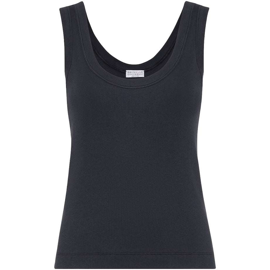 Brunello Cucinelli Blue Stretch-Cotton Scoop-Neck Tank Top