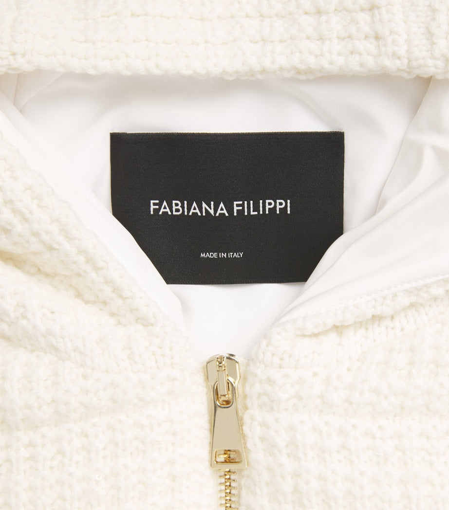 Fabiana Filippi White Wool-Silk-Cashmere-Blend Hooded Gilet