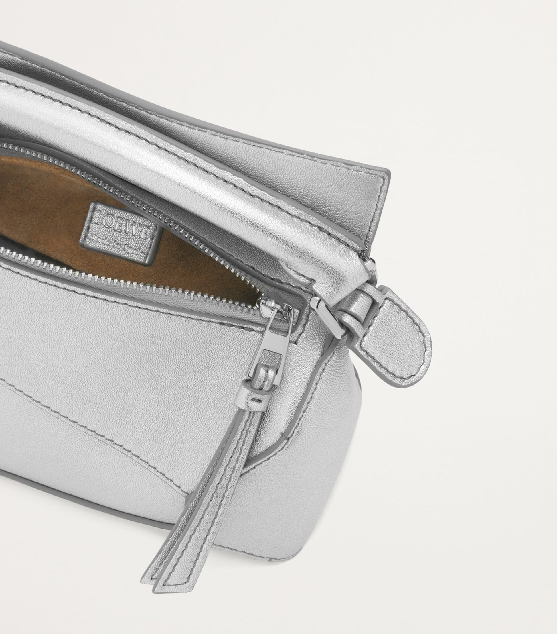 LOEWE Silver Mini Leather Puzzle Edge Top-Handle Bag