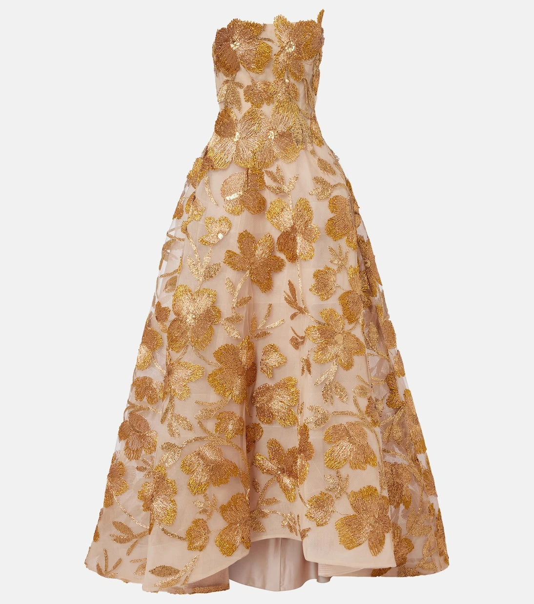 Monique Lhuillier - Embroidered strapless raffia-blend gown