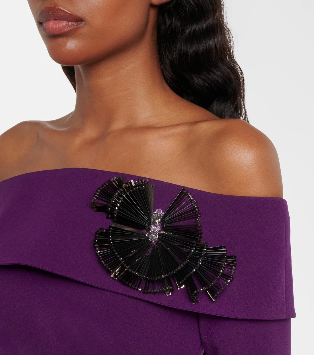Safiyaa - Lunelle embellished off-shoulder crêpe gown