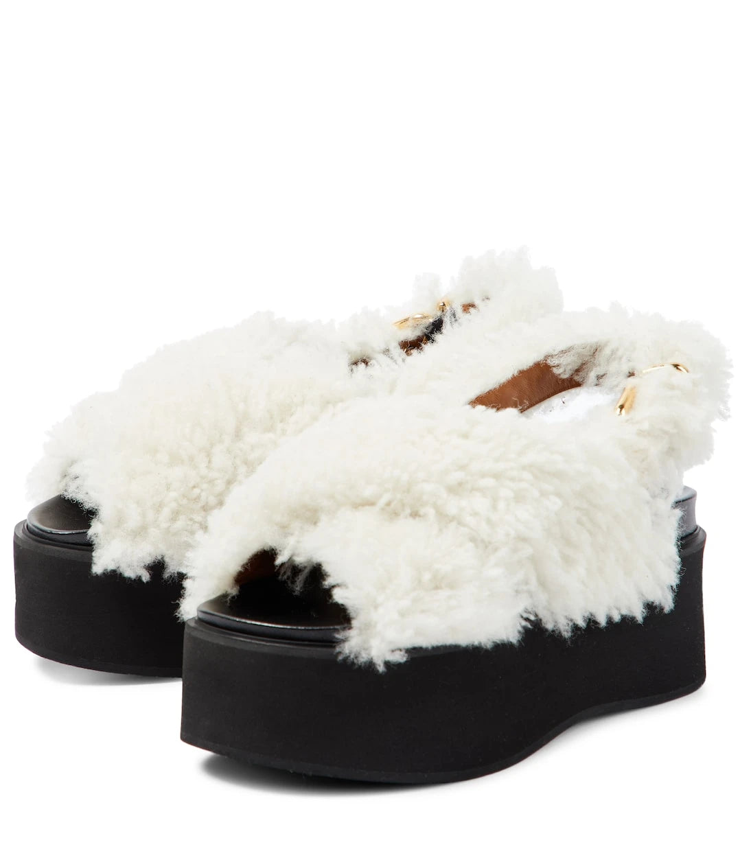 Marni - Shearling-trimmed leather sandals