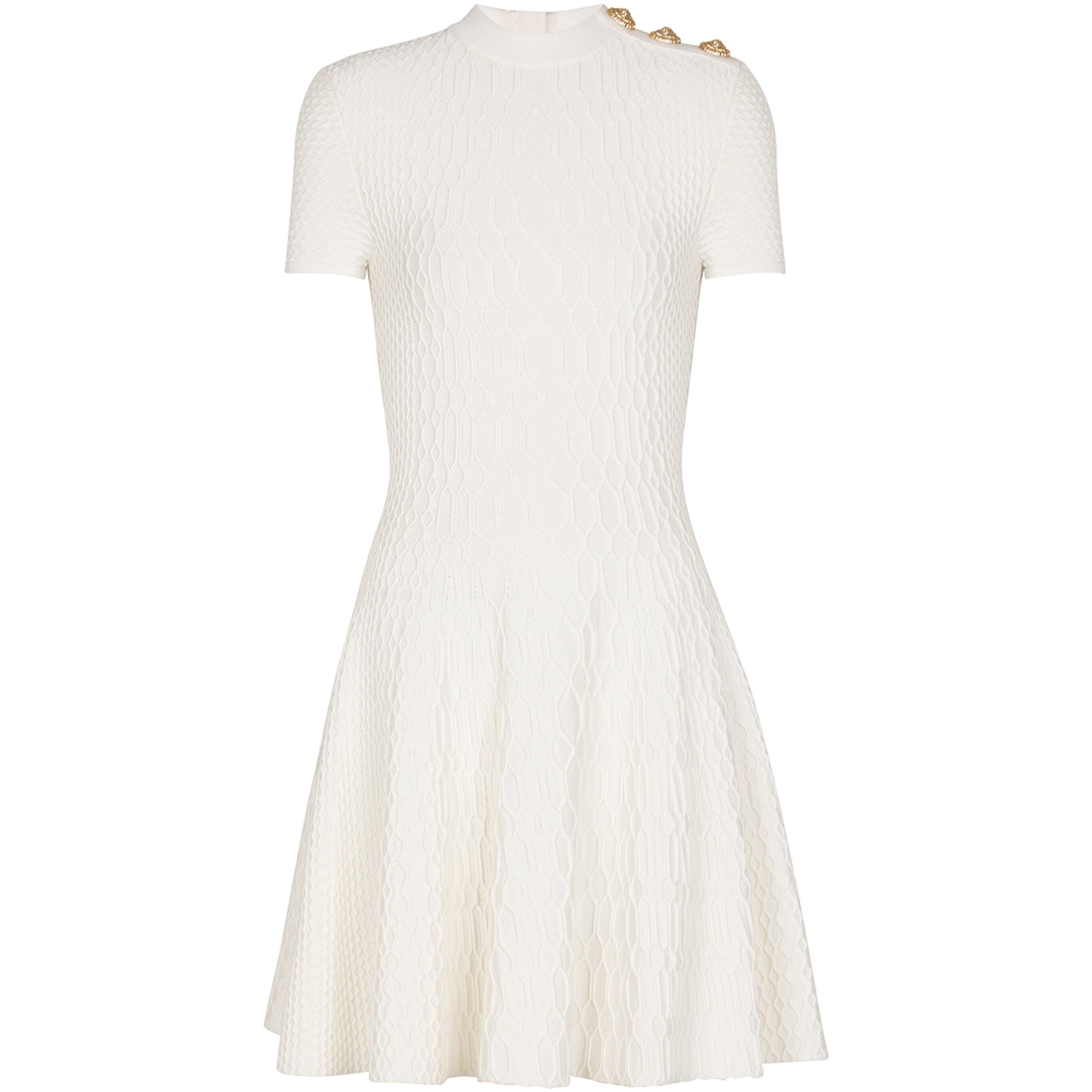 White Geometric Jacquard Mini Dress