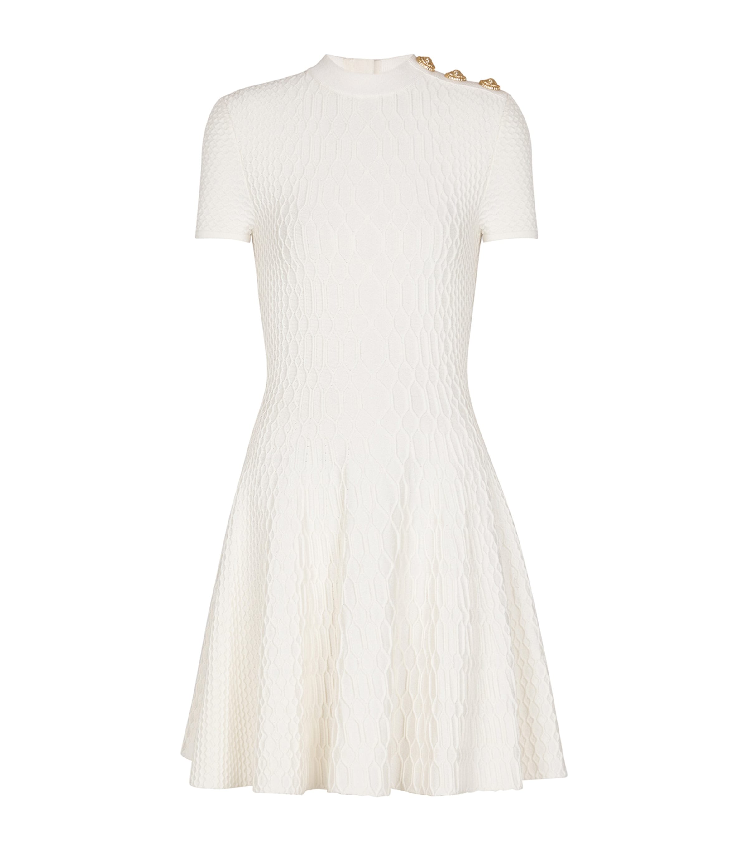 White Geometric Jacquard Mini Dress