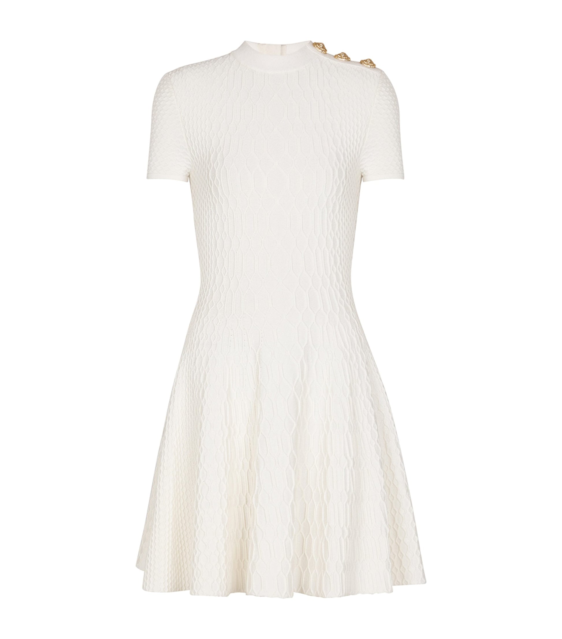 White Geometric Jacquard Mini Dress