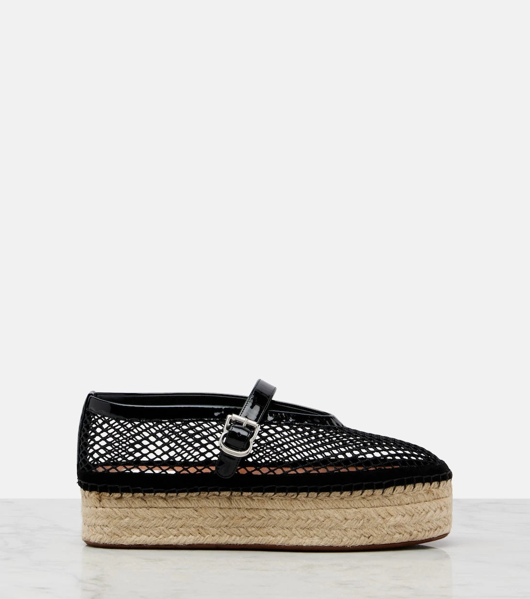 Alaïa - Leather-trimmed fishnet espadrilles