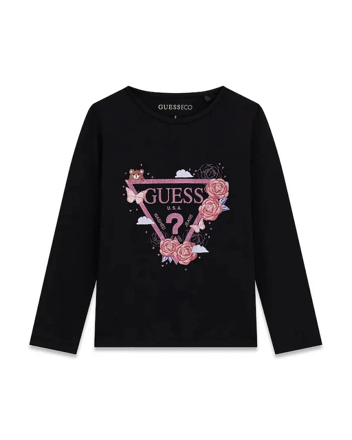 Guess çocuklar için pamuk ve elastan uzun kollu bluz