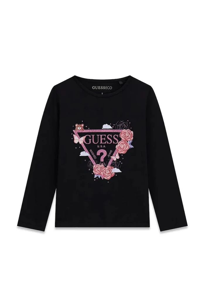 Guess çocuklar için pamuk ve elastan uzun kollu bluz