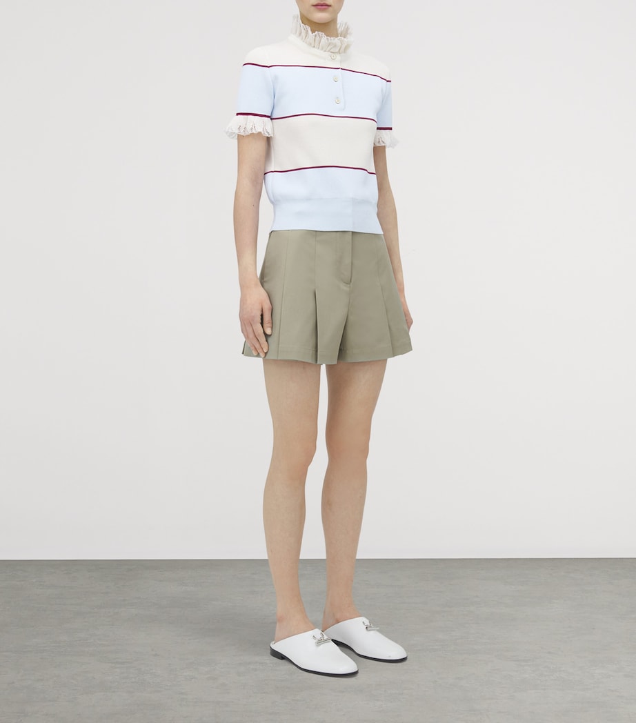 McQueen Blue Lace-Trim Stripe Polo Shirt